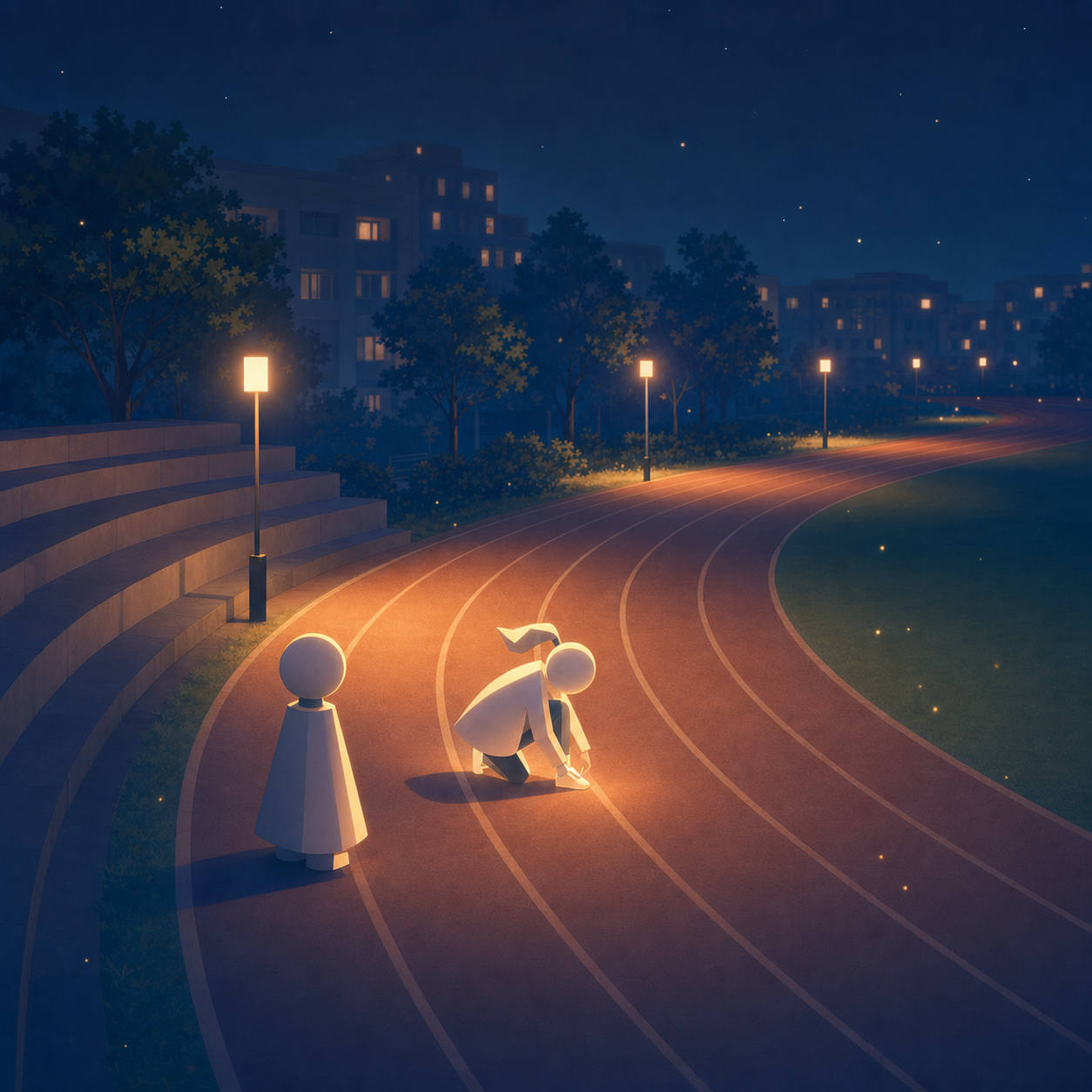夜晚操场边的她