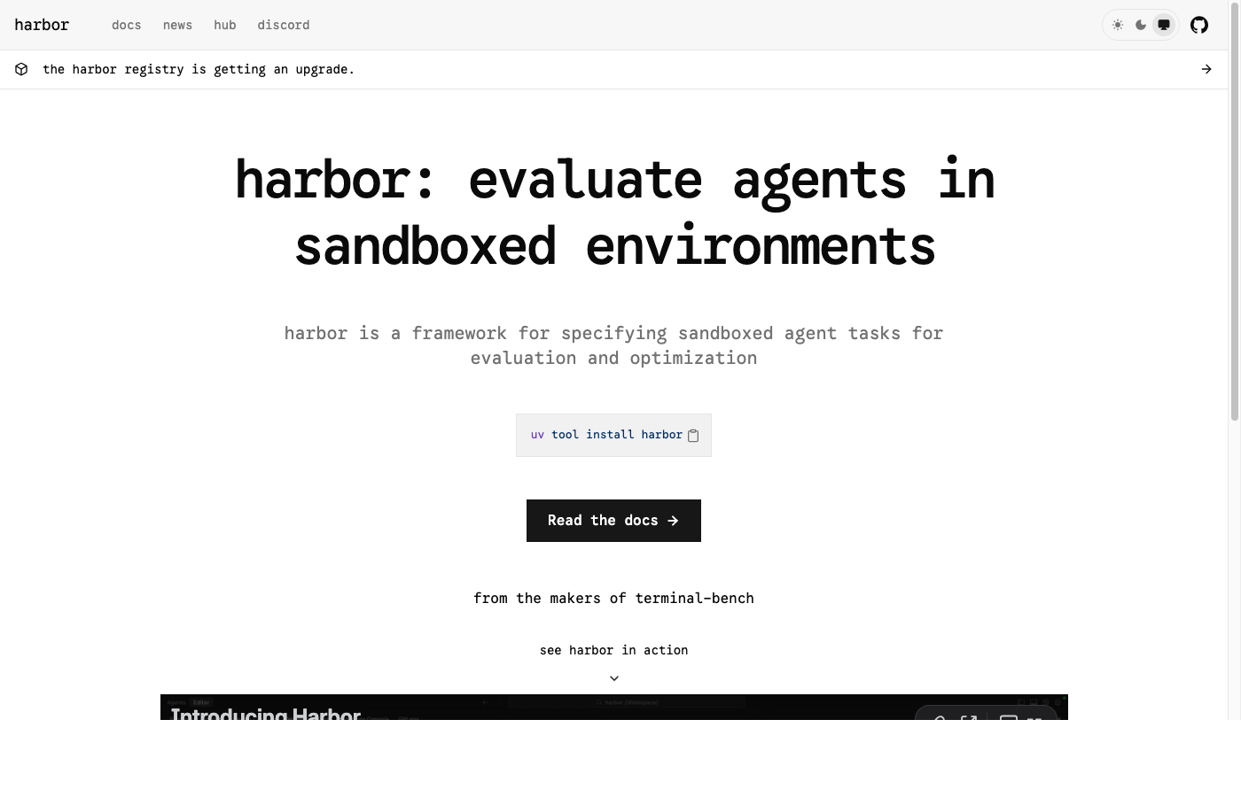 Harbor homepage screenshot